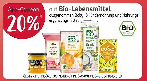 20% Rabatt auf Bio-Lebensmittel bei Rossmann