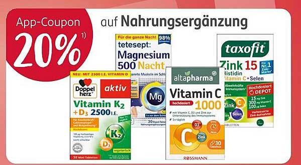 20% Rabatt auf Nahrungsergänzungsmittel im Rossmann-Prospekt