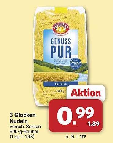 3 Glocken Nudeln Genuss Pur - Spaghetti und Spiralen im Angebot