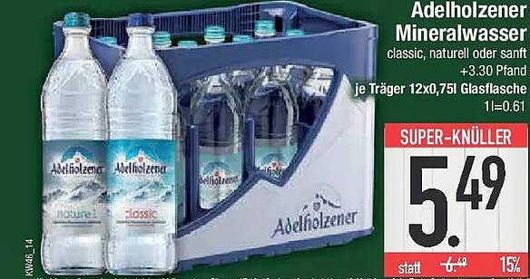 Adelholzener Mineralwasser classic, naturel oder sanft - je Träger 12x0,75l Glasflasche