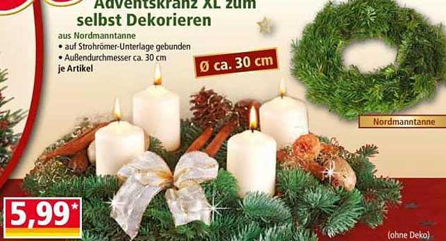 Adventskranz XL zum selbst Dekorieren aus Nordmanntanne