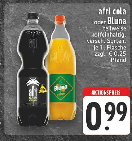 afri cola oder Bluna 1L zum Aktionspreis von 0,99 €