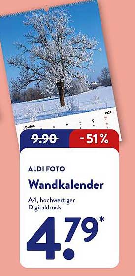 ALDI FOTO Wandkalender A4, hochwertiger Digitaldruck