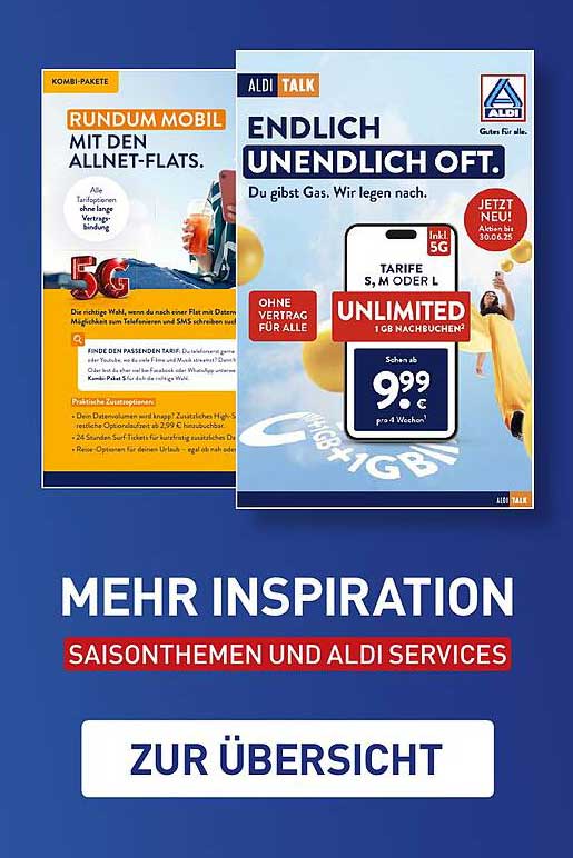 ALDI TALK – ENDLICH UNENDLICH OFT! 1 GB Nachbuchung für nur 9,99 € pro 4 Wochen