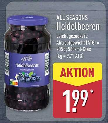 ALL SEASONS Heidelbeeren leicht gezuckert, 580-ml-Glas