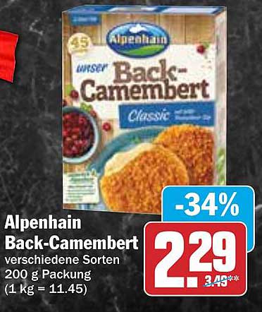 Alpenhain Back-Camembert verschiedene Sorten 200 g Packung