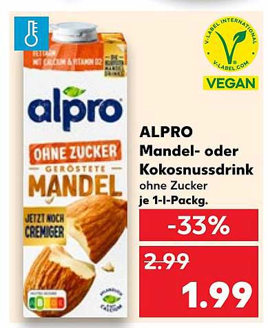 ALPRO Mandel- oder Kokosnussdrink ohne Zucker 1 l