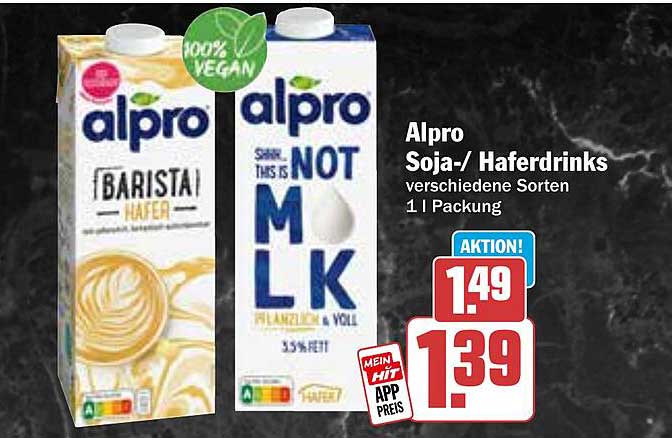 Alpro Soja-/Haferdrinks verschiedene Sorten 1 l Packung