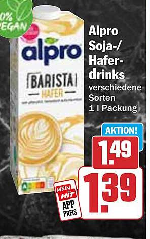 Alpro Soja-/Haferdrinks verschiedene Sorten 1 l Packung