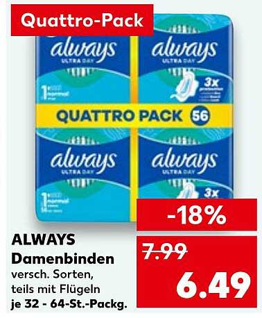 ALWAYS Damenbinden, Quattro-Pack, verschiedene Sorten