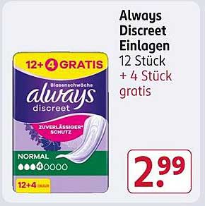 Always Discreet Einlagen 12 Stück + 4 Stück gratis