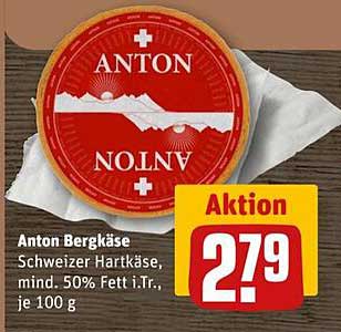 Anton Bergkäse - Schweizer Hartkäse, mind. 50% Fett i.Tr., je 100 g