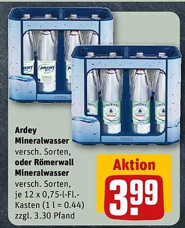 Ardey Mineralwasser 12 x 0,75 l oder Römerwall Mineralwasser 12 x 0,75 l