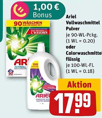 Ariel Vollwaschmittel Pulver & Colorwaschmittel flüssig – Aktionspreis