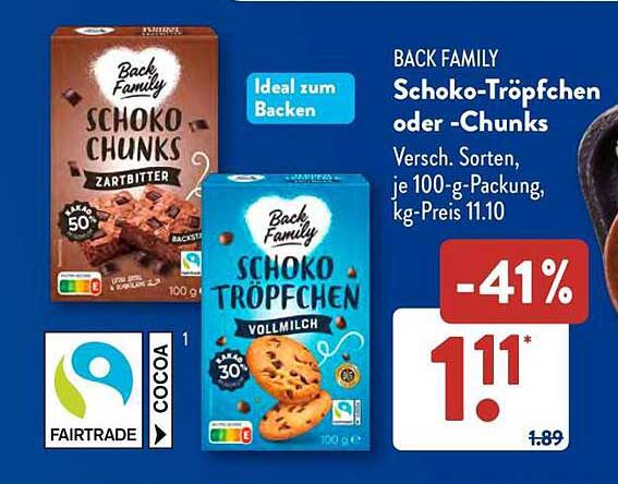 BACK FAMILY Schoko-Tröpfchen oder -Chunks