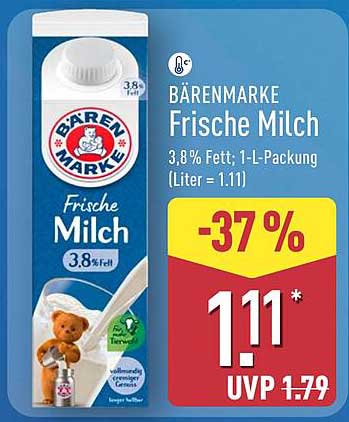 Bärenmarke Frische Milch 3,8% Fett - 1-L-Packung
