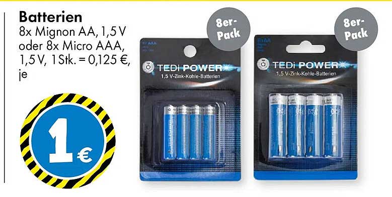Batterien 8x Mignon AA oder 8x Micro AAA - TEDi POWER