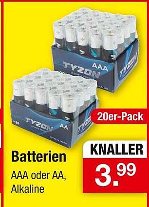 Batterien AAA oder AA, Alkaline – 20er-Pack