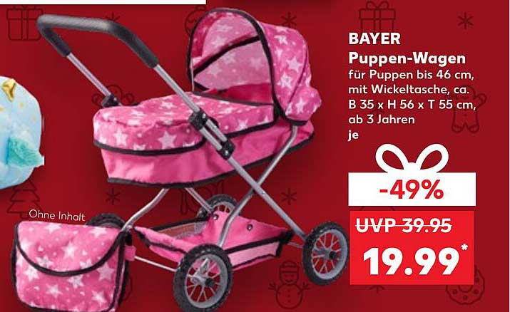 BAYER Puppen-Wagen für Puppen bis 46 cm mit Wickeltasche