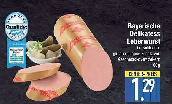 Bayerische Delikatess Leberwurst im Golddarm, glutenfrei, ohne Zusatz von Geschmacksverstärkern, 100g
