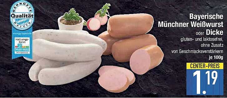 Bayerische Münchner Weißwurst oder Dicke, gluten- und laktosefrei
