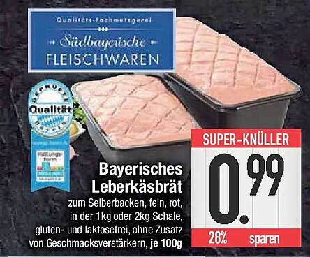 Bayerisches Leberkäsebrät zum Selberbacken, 1kg oder 2kg Schale