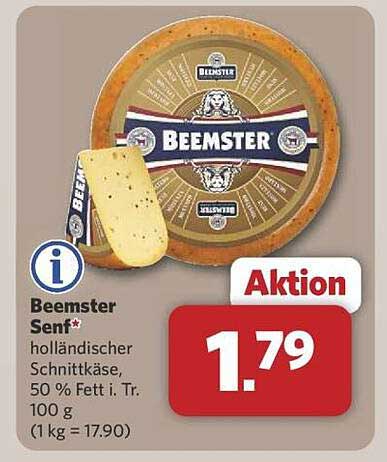 Beemster Senf – holländischer Schnittkäse, 50 % Fett i. Tr. 100 g