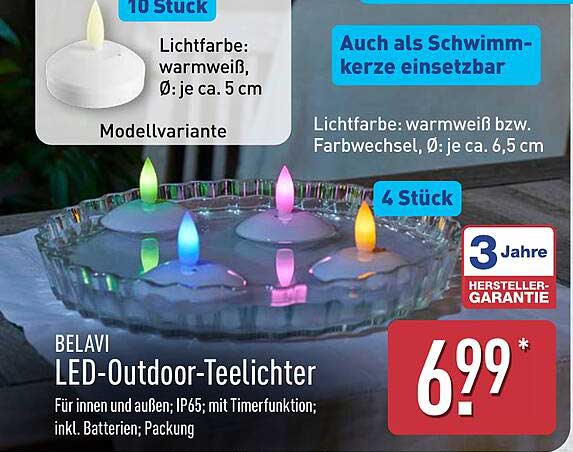BELAVI LED-Outdoor-Teelichter, 4 Stück