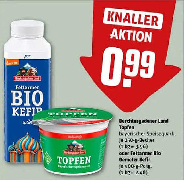 Berchtesgadener Land Topfen oder Fettarmer Bio Demeter Kefir, je 250-g-Becher