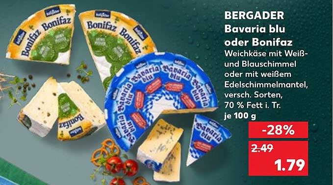 BERGADER Bavaria blu oder Bonifaz Weichkäse mit Weiß- und Blauschimmel
