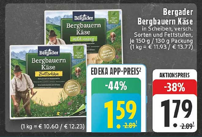 Bergader Bergbauern Käse in Scheiben, verschiedene Sorten
