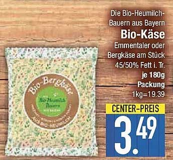 Bio-Käse Emmentaler oder Bergkäse am Stück 180g