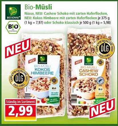 Bio-Müsli: Cashew Schoko und Kokos Himbeere