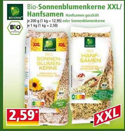 Bio-Sonnenblumenkerne XXL / Hanfsamen geschält