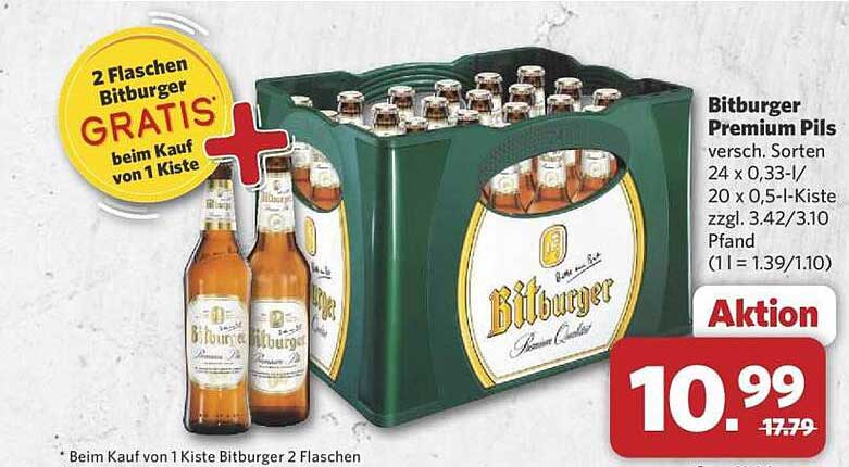 Bitburger Premium Pils – 2 Flaschen gratis beim Kauf von 1 Kiste
