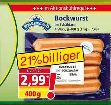 Bockwurst im Schaldarm von Pommerland, 400 g (4 Stück)