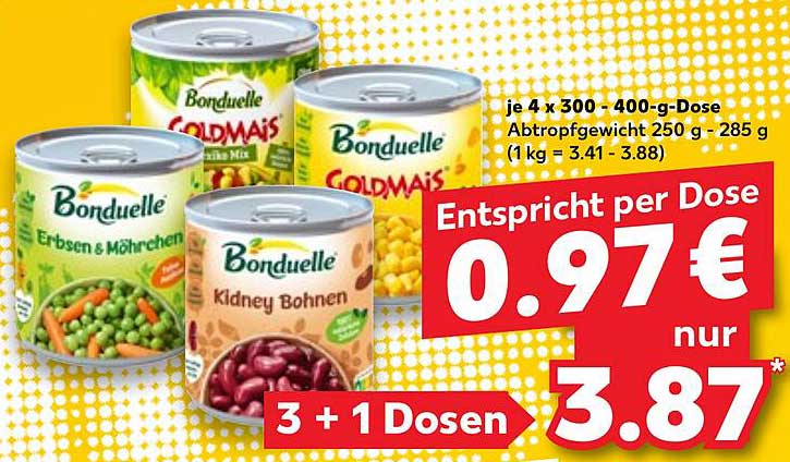 Bonduelle Gemüse-Klassiker - 3 + 1 Dosen für nur 3,87 €