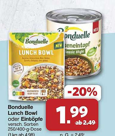 Bonduelle Lunch Bowl oder Eintöpfe - 20% Rabatt