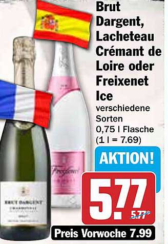 Brut Dargent, Lacheteau Crémant de Loire oder Freixenet Ice 0,75 l
