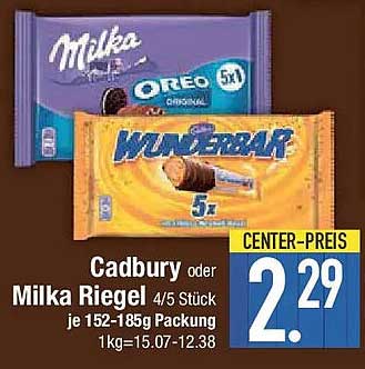 Cadbury oder Milka Riegel 4/5 Stück je 152-185g Packung