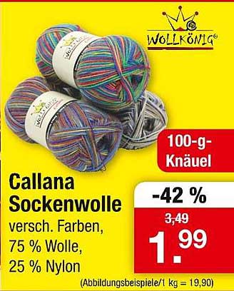 Callana Sockenwolle, 100-g-Knäuel - 42 % Rabatt!