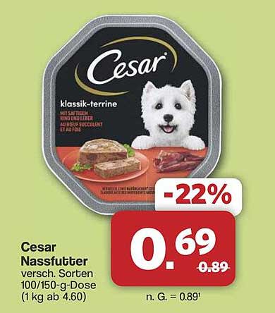 Cesar Nassfutter versch. Sorten 100/150-g-Dose