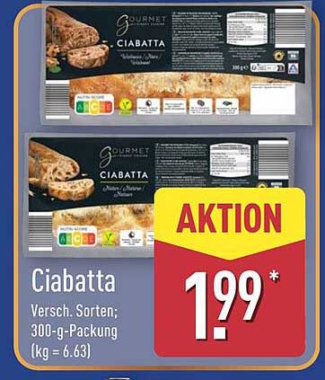 Ciabatta 300-g-Packung in verschiedenen Sorten für nur 1,99 €