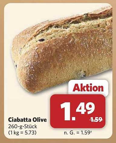 Ciabatta Olive 260-g-Stück (1 kg = 5,73)