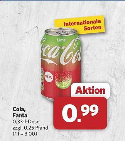 Coca-Cola und Fanta 0,33-L-Dose zum Aktionspreis