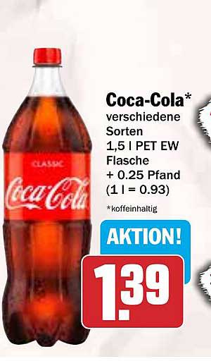 Coca-Cola verschiedene Sorten 1,5 l PET EW Flasche