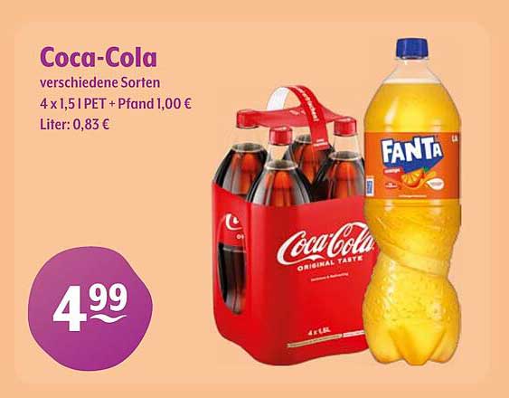 Coca-Cola verschiedene Sorten 4 x 1,5 l PET + Pfand 1,00 €