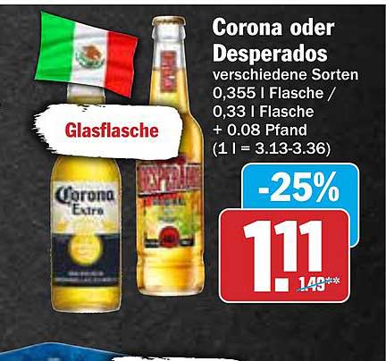 Corona oder Desperados – Verschiedene Sorten in Glasflasche