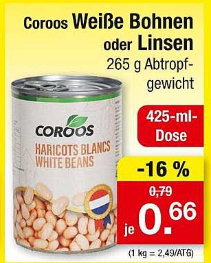 Coroos Weiße Bohnen oder Linsen 425-ml-Dose