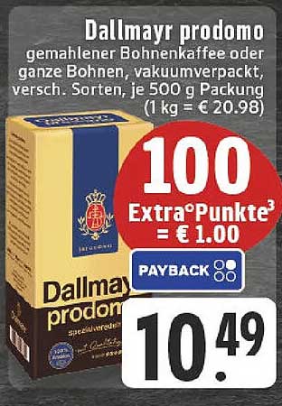 Dallmayr prodomo gemahlener Bohnenkaffee oder ganze Bohnen 500 g Packung
